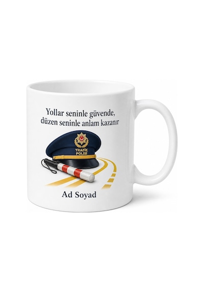 Trafik Polisi Yolların Düzen Ve Güvenlik Bekçisi Seramik Kupa Bardak Hediye Beyaz / Çok Renkli