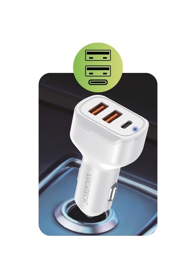Tr 100w Ultra Hızlı Turbo Araç Şarj Başlığı 2 Usb + 1 Pd Beyaz