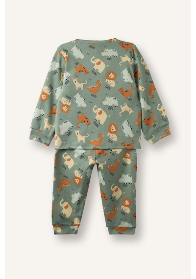 Defacto Baskılı Uzun Kollu Üst Lastikli Paça Alt 2li Pijama Takımı Erkek Bebek I1436a526augn1107 Yeşil-gn1107