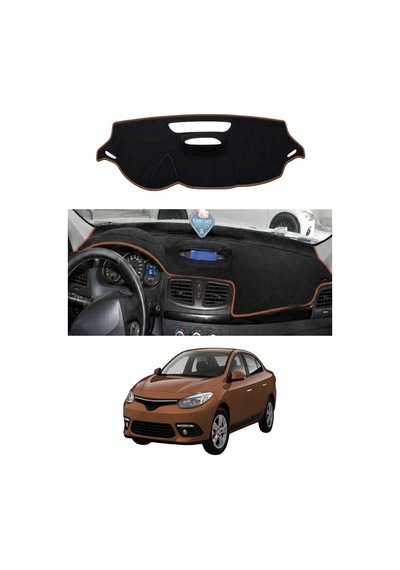 Renault - Fluence 2009-2016 Uyumlu Torpido Koruma Kılıfı - Kahverengi Şeritli