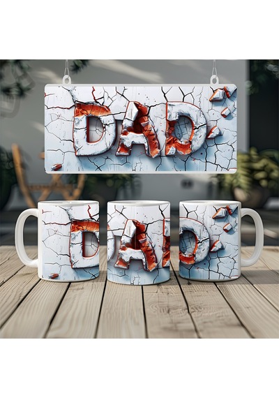 3d Efektli Kırmızı Dad Yazılı Kupa Kırık Derinlik Efektli Baba Tasarımı Kabartmasız Beyaz