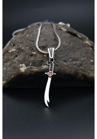 Prestij Gümüş 925 Ayar Gümüş Hz. Ali Zülfikar Kılıcı Figürlü Erkek Kolye Zincir