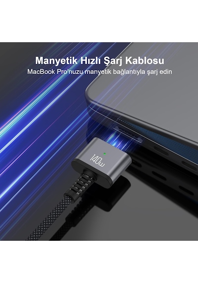 Bxm3c 140w Type-c To Magsafe 3 Macbook Pro Ve Macbook Air 13 14 16 M1 M2 Uyumlu Pd 3.1 Manyetik Örgülü Hızlı Şarj Kablosu 2 Metre Belirtilmemiş