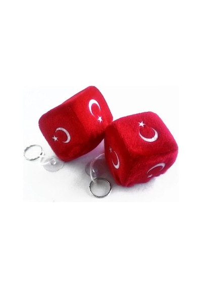 2 Adet Ay Yıldız Bayrak Vantuzlu Küp Zar Ayna Süsü Küp Anahtarlık Küp Zar Peluş Dekor Bayrak 6x6 Cm