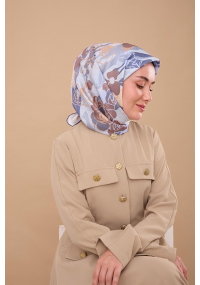 Silk Home Twill İpek Eşarp 11483-38 Buz Mavi, İndigo, Sütlü Kahve, Kahverengi, Krem