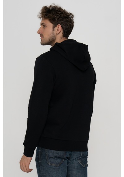 Jack & Jones Erkek Logo Baskılı Kapüşonlu Sweatshirt - Luke Black Siyah