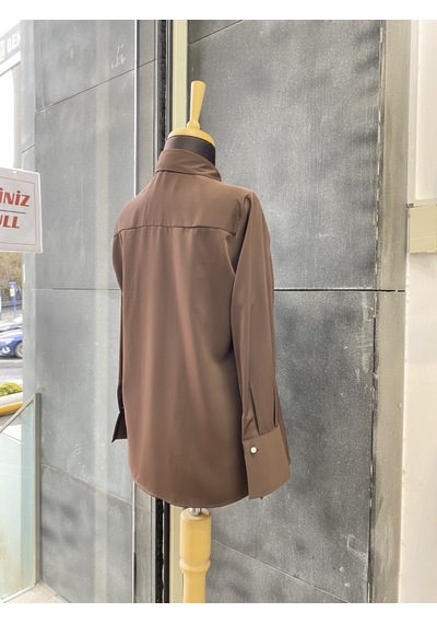 Pera Moda Pile Detaylı Parisfular Yaka Gömlek Kahve