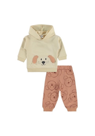 Civil Baby Kapşonlu Köpek Nakışlı 6-18 Ay Takım - Bej