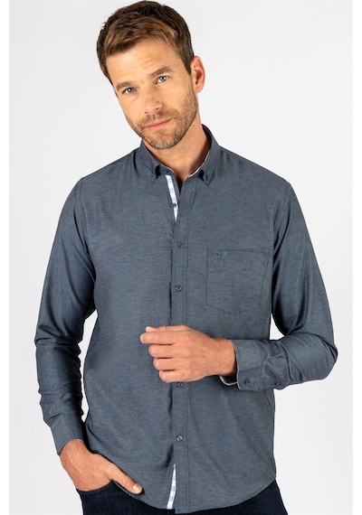 Tudors Klasik Fit Rahat Kesim Poplin Oxford Erkek Gömlek-23441 Gri