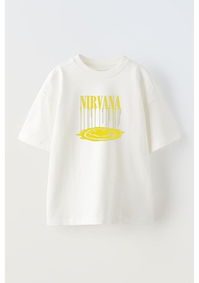 Thewert Unisex Nirvana Smile Tasarım Baskılı Pamuk Beyaz Oversize T-shirt