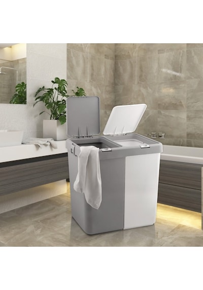3'lü Banyo Seti Çamaşır Sepeti Katlanır Kova Katlanır Maşrapa Bpa Free Beyaz - Gri
