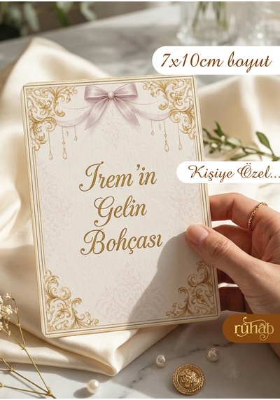 Kişiye Özel Gelin Bohça Kartı / Gelin Bohçası / Hediye Kartı / İsimlik / Düğün Nişan Söz Altın - Beyaz