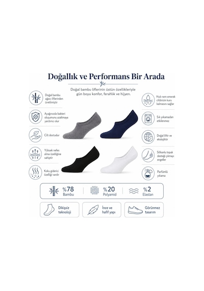 Erkek Bambu 8 Li Babet Çorap Görünmez No Show Dikişsiz Silikon Topuklu Çok Renkli