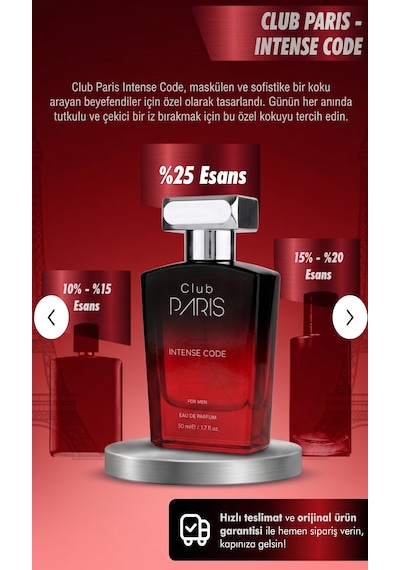 Club Paris Intense Code - Erkek Parfüm 50 Ml Çiçek - Odunsu