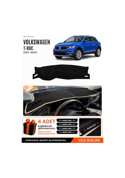 Volkswagen T-roc 2017-2023 Uyumlu Torpido Örtüsü, Torpido Kılıfı - Siyah Bej