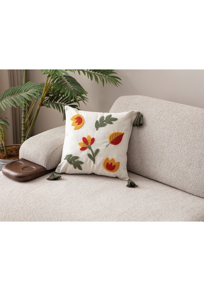 Comfort Serisi Punch İşlemeli Keten Kırlent Kılıfı 43x43 Cm Bej