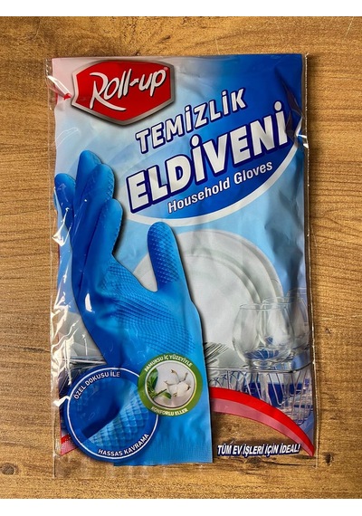Tr Roll-up Temizlik Eldiveni, Mavi, Pamuklu İç Yüzey, Özel Dokusu İle Hassas Kavrama, Tüm Ev İşleri İçin İdeal Genel