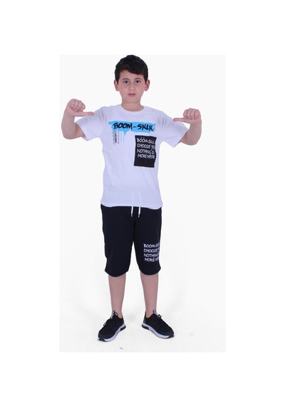 Fyk Kids Yazı Baskılı Erkek Çocuk Alt Üst Kapri Takım Beyaz