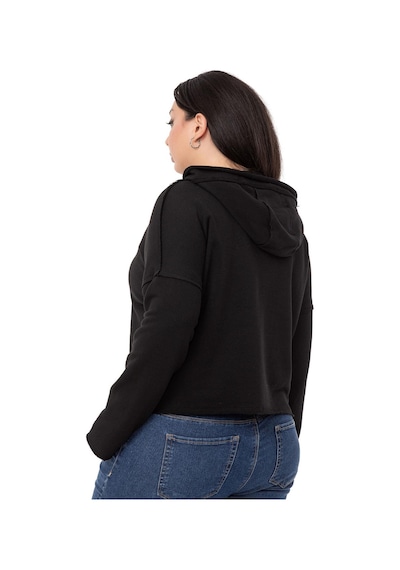 Büyük Beden Kapüşonlu Düşük Kollu Pis Dikişli Üç İplik Siyah Sweatshirt-siyah Siyah