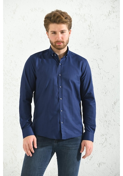 Slim Fit Uzun Kol Oxford Hediye Kutulu Kolay Ütülenebilir Erkek Gömlek - Lacivert-1506