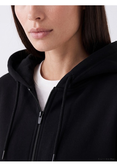 LC Waikiki Lc Waıkıkı Siyah Kapüşonlu Kadın Kalın Fermuarlı Sweatshirt