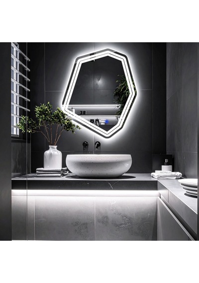 Domira Beyaz Led'li Lazer Kumlamalı Lavabo & Banyo Aynası Dokunmatik Sensörlü 90 X 76