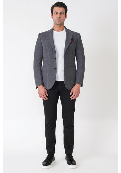 Slim Fit Torba Cepli Fitilli Dokuma Esnek Yünlü İndigo Ceket C 747 Indıgo