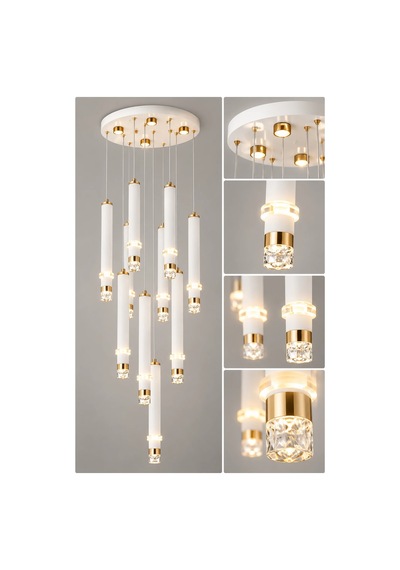Modern Premium 10'lu Led Gold Beyaz Sarkıt Avize 112w 4000k Dekoratif Salon Avizesi