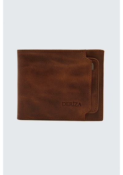 Deriza Vintage Hakiki Deri Kartlıklı Erkek Cüzdan Taba