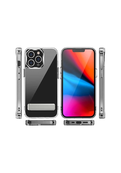 Apple Uyumlu iPhone 13 Pro Max Kılıf Standlı Şeffaf Silikon Zore L-Stand Kılıf Renksiz