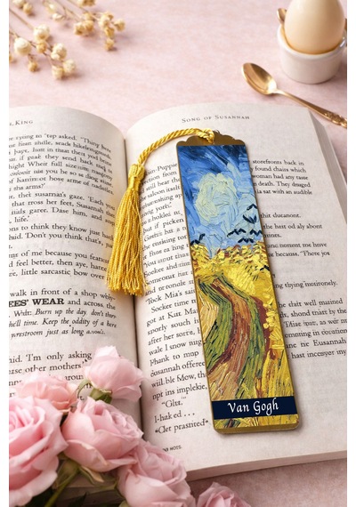 Kitap Kılıfı Ve Metal Kitap Ayracı Seti Van Gogh Buğday Tarlası Ve Kargalar