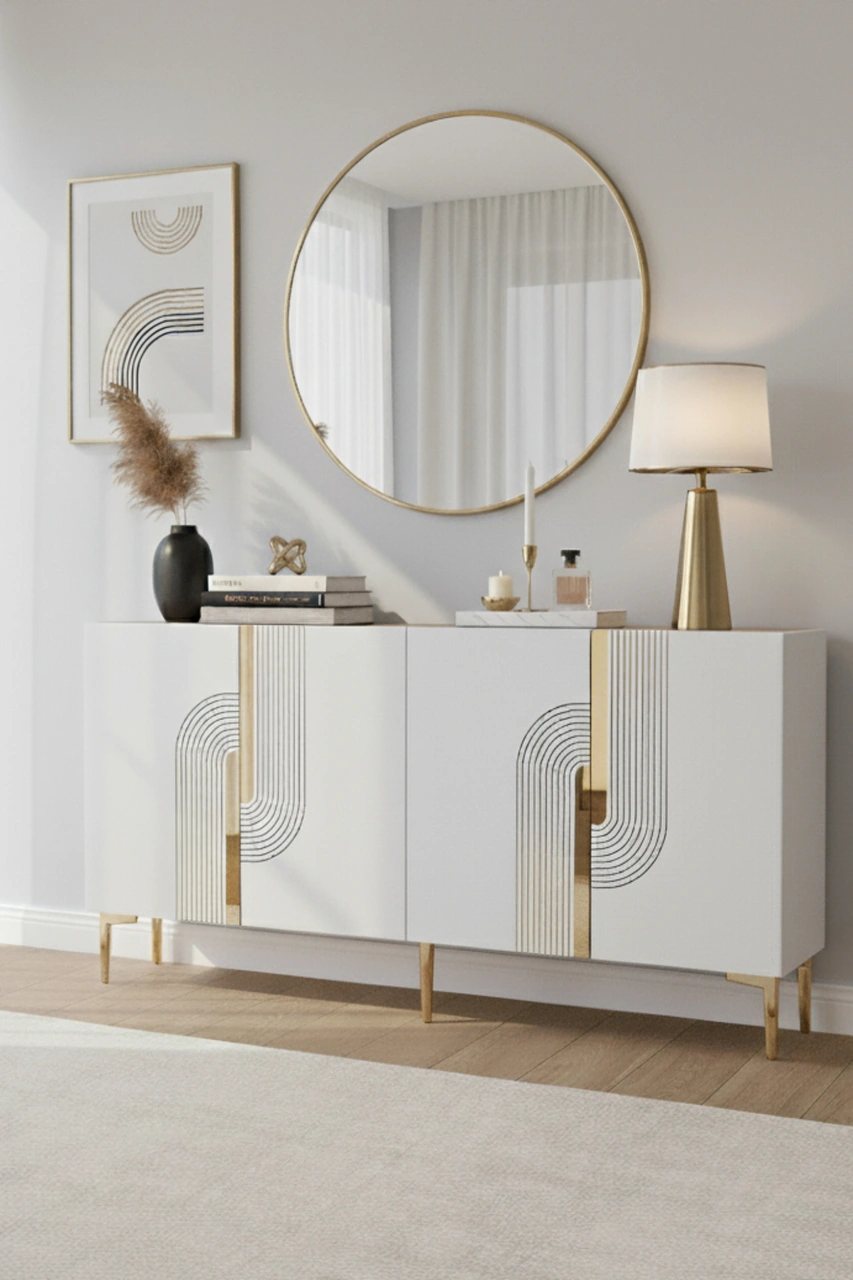 Ka1516bg Meyra150 Konsol, Kahve Köşesi, Tv Sehpası Beyaz-gold 150cm Beyaz
