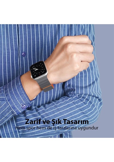 Dux Ducıs Apple Watch Uyumlu 42/44/45mm İçin Manyetik Zincir Versiyon Pu Deri Kayış Kordon- 5775