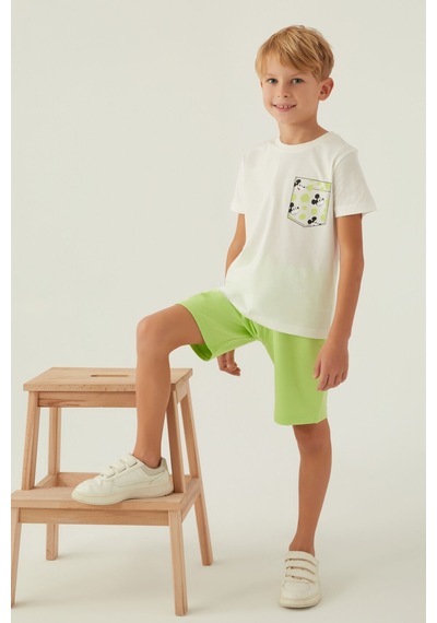 Mickey Mouse Stıl Krem Erkek Çocuk Bermuda Takım 5274-42897 Krem