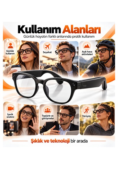 Yapay Zeka Destekli Akıllı Gözlük 8 Mp Kamera, 1080p Video, Wi-fi, Fotokromik Lens Ve 3 Lens Seti