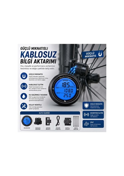 Triline Bisiklet Hız Ve Mesafe Ölçer Su Geçirmez Lcd Ekranlı Kablolu Km Bilgisayarı