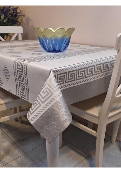 Başak Ev Tekstili 3877 Elyaflı Pvc Muşamba - Desenli Silinebilir Masa Örtüsü Gri-140 X 140 Çok Renkli