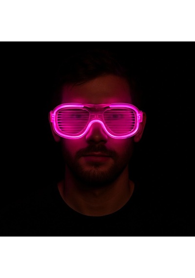 Pembe Led Işıklı Parti Gözlüğü - Neon Glow Şerit Gözlük 3 Modlu