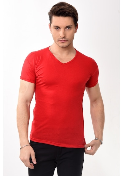 V Yaka Basic Slim Fit Erkek Tişört T-Shirt 10 Renk
