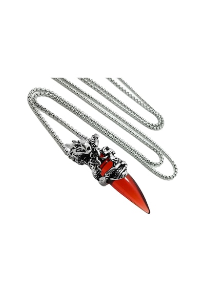 Chavin Ejderha Kırmızı Uzun Zincirli Erkek Çelik Kolye Dm65Kr Gümüş Chavin Ejderha Kırmızı Uzun Zincirli Erkek Çelik Kolye Dm65Kr Gümüş