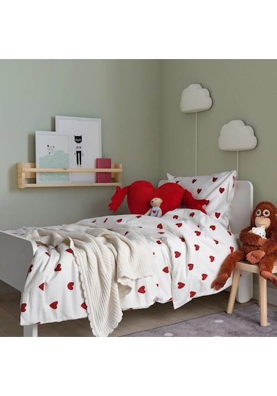 Ikea Barndrom Tek Kişilik Nevresim Takımı 150 X 200 Cm Beyaz - Kırmızı