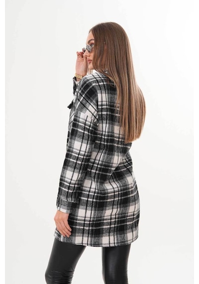 Polologin Butik Kadın Siyah Beyaz Çizgili Araboy Spor Gömlek Beyaz