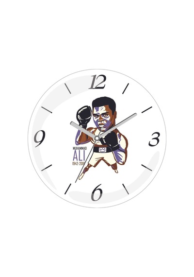 Muhammed Ali Boks Sessiz Akar Bombeli Gerçek Cam Duvar Saati Siyah