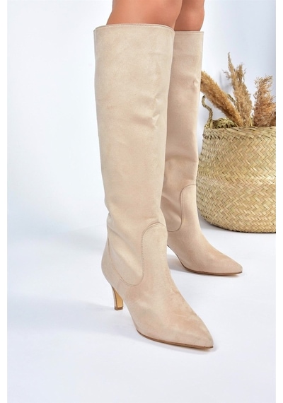 Fox Shoes Ten Süet Kısa Topuklu Kadın Çizme L882870402