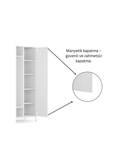 Pera Metal Elbise Dolabı, Soyunma Dolabı, İki Kapılı, 80,50 X 50 X 189,50 Cm Ral 9016 Beyaz