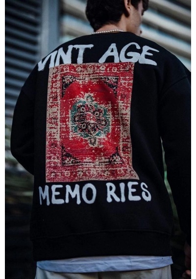 Mbb E-ticaret Erkek Bisiklet Yaka 3 İplik Pamuklu Baskılı Sweatshirt - Siyah