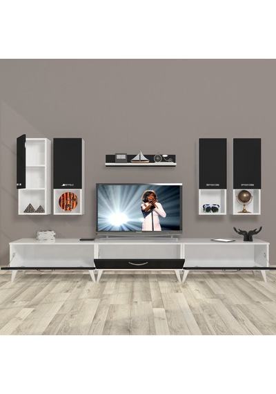 Decoraktiv Eko 8da Slm Retro Tv Ünitesi Tv Sehpası Beyaz - Siyah
