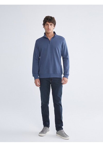 Lcwaıkıkı Classic İndigo Dik Yaka Uzun Kollu Erkek Kalın Sweatshirt