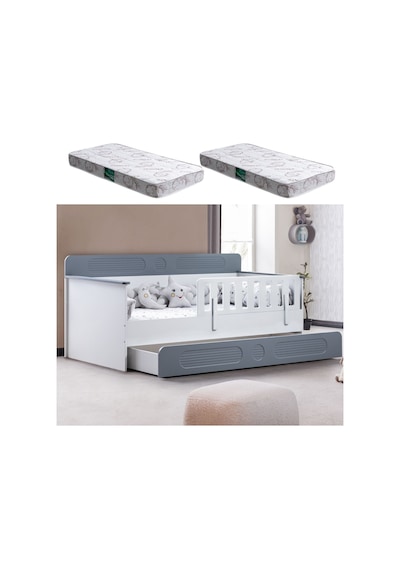 Yavrulu Karyola, Flora Yavrulu Montessori Karyola - Gri + 2 Adet Comfort Yatak Yavrulu Karyola, Flora Yavrulu Montessori Karyola - Gri + 2 Adet Comfort Yatak