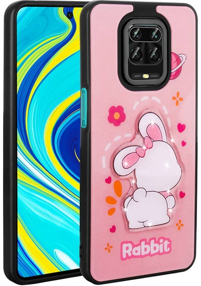 Xiaomi Redmi Note 9s Kılıf Parlayan Kabartmalı İkonik Figürlü Zore Amas Silikon Kapak Pembe